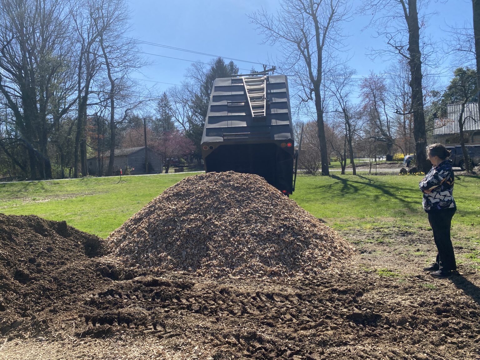 A local tree company sometimes drops off wood chips when working in our neighborhood.